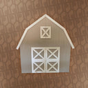 Wooden barn model on a patterned background