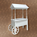 White decorative cart with a canopy on a brown patterned background